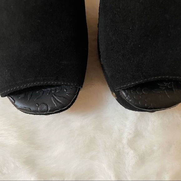 Free People Black Suede Peep Toe Platform Clog Sandals NWT, Size 7 - Picture 5 of 16